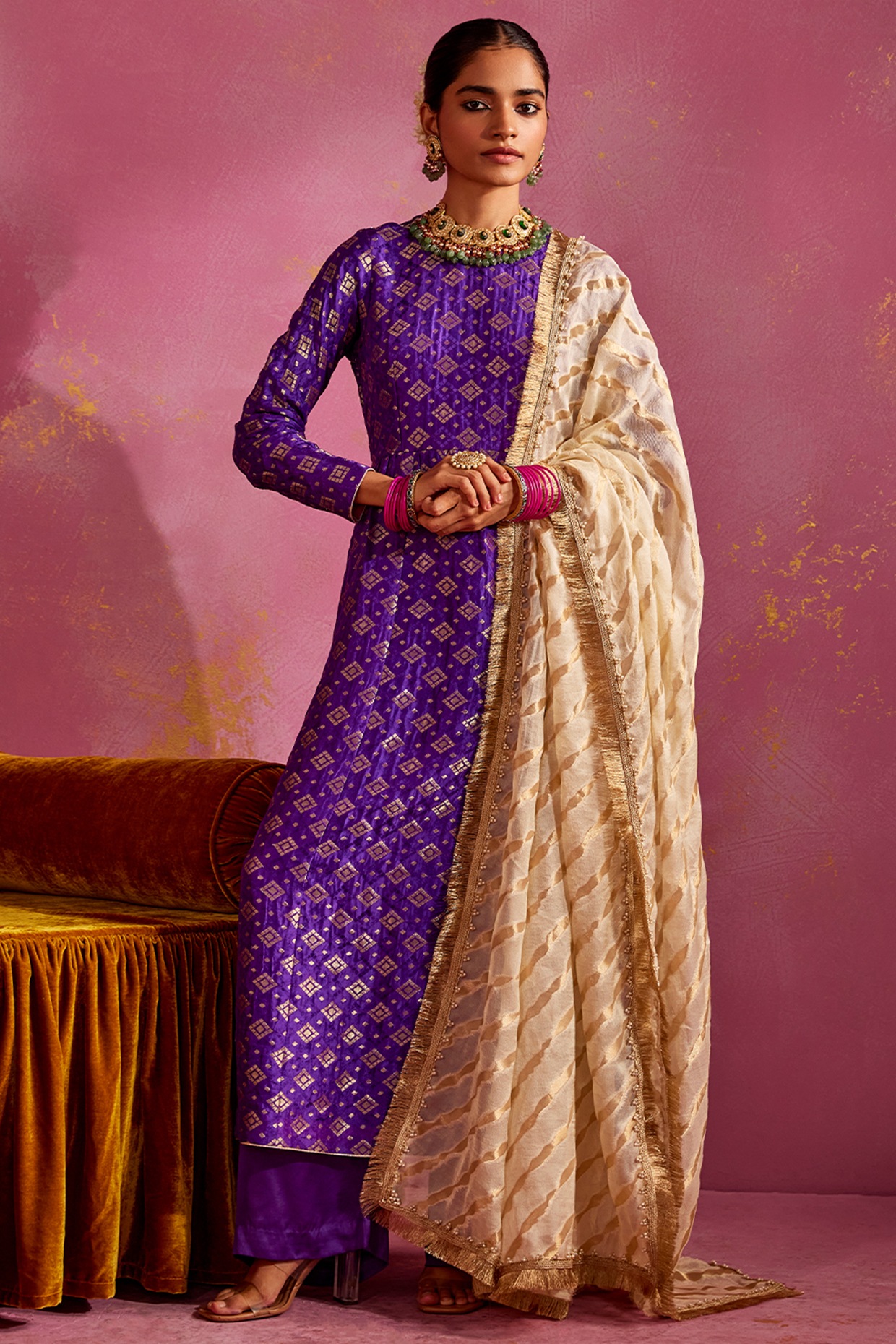 Grey Navy Blue Embroidery Work Jacquard Banarasi Silk Designer Anarkali Suit.  Buy online shopping salwar kameez at - UK.